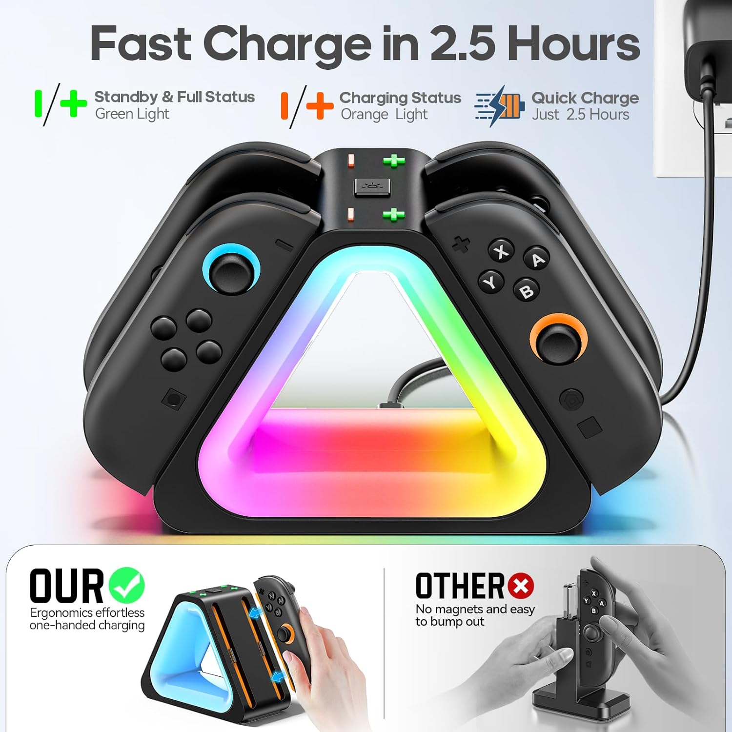 Joy-Con 2 Ladestation – Magnetische Switch 2 Dock, 7 RGB Modi