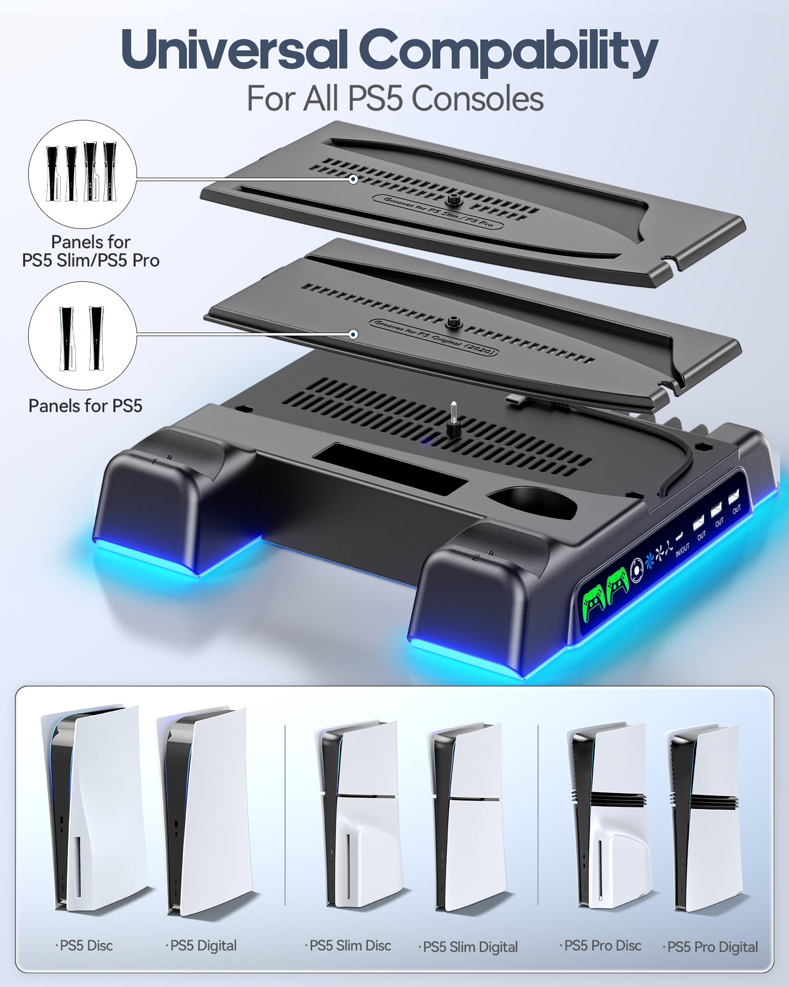 OIVO PS5/PS5 Slim Ständer mit Lüfter, Lade- & Headset-Halter