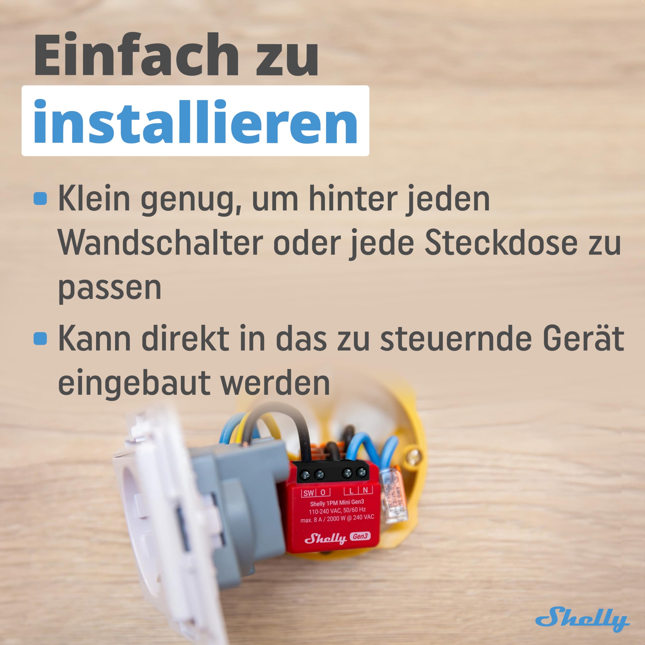 Shelly 1 Mini Gen3 WLAN Relais, 1 Kanal 8A, potenzialfrei