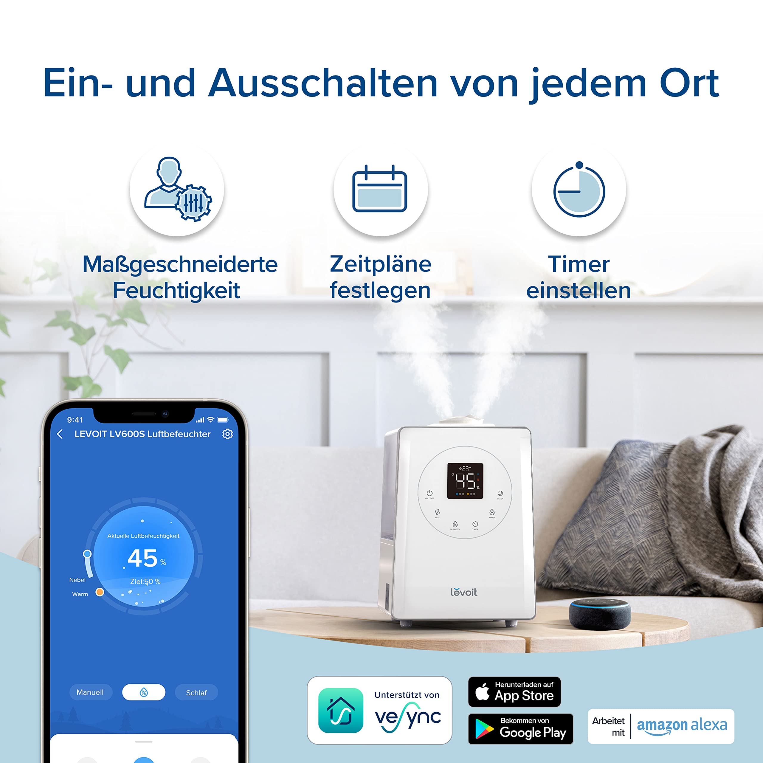 Levoit 6L Smart Luftbefeuchter Warm- & Kaltnebel mit App