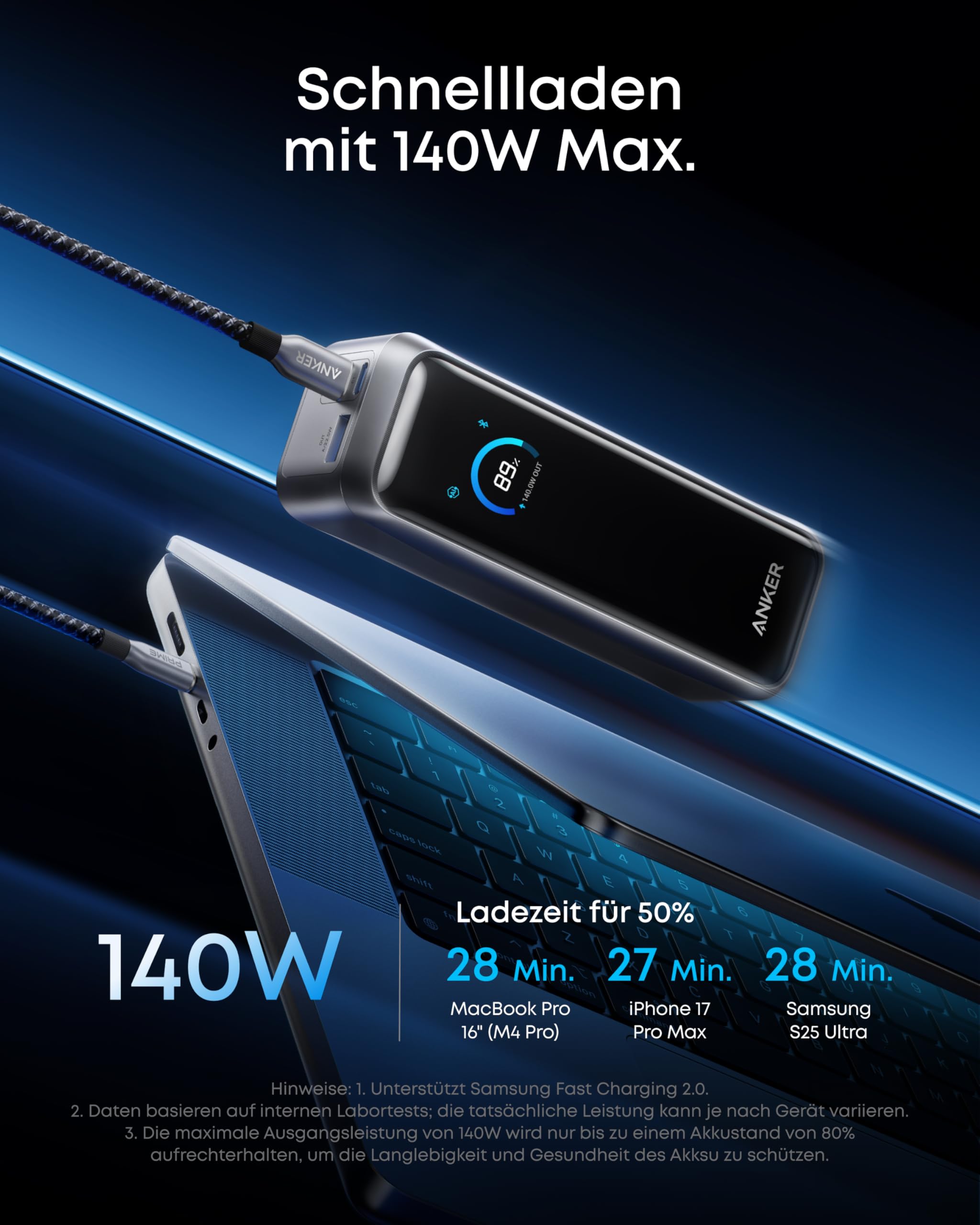 Anker Prime Powerbank 26.250 mAh, 300W, 3 Ports, USB-C & App