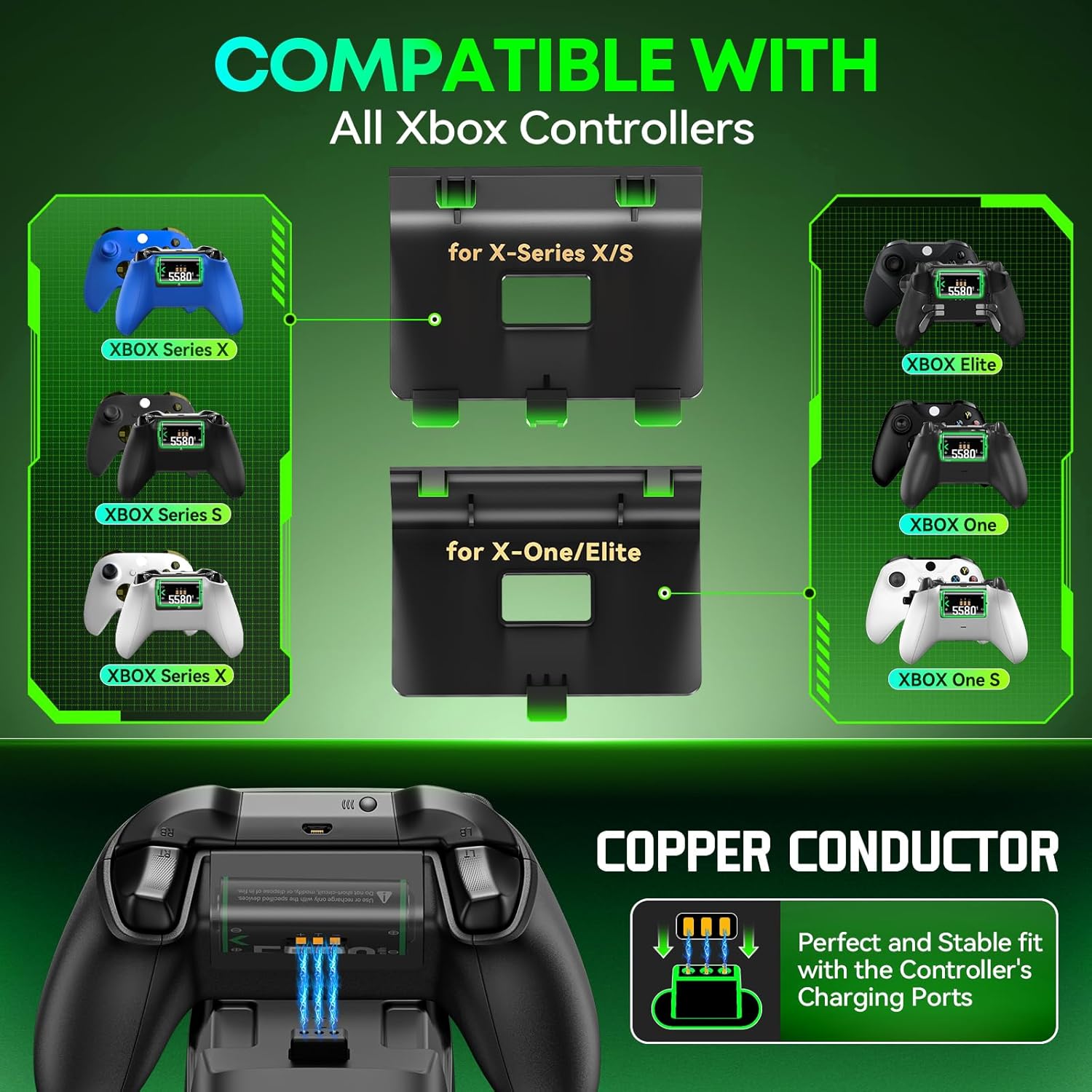 OIVO Xbox Controller Ladestation mit 2× 5580mWh Akkus One/Series X|S