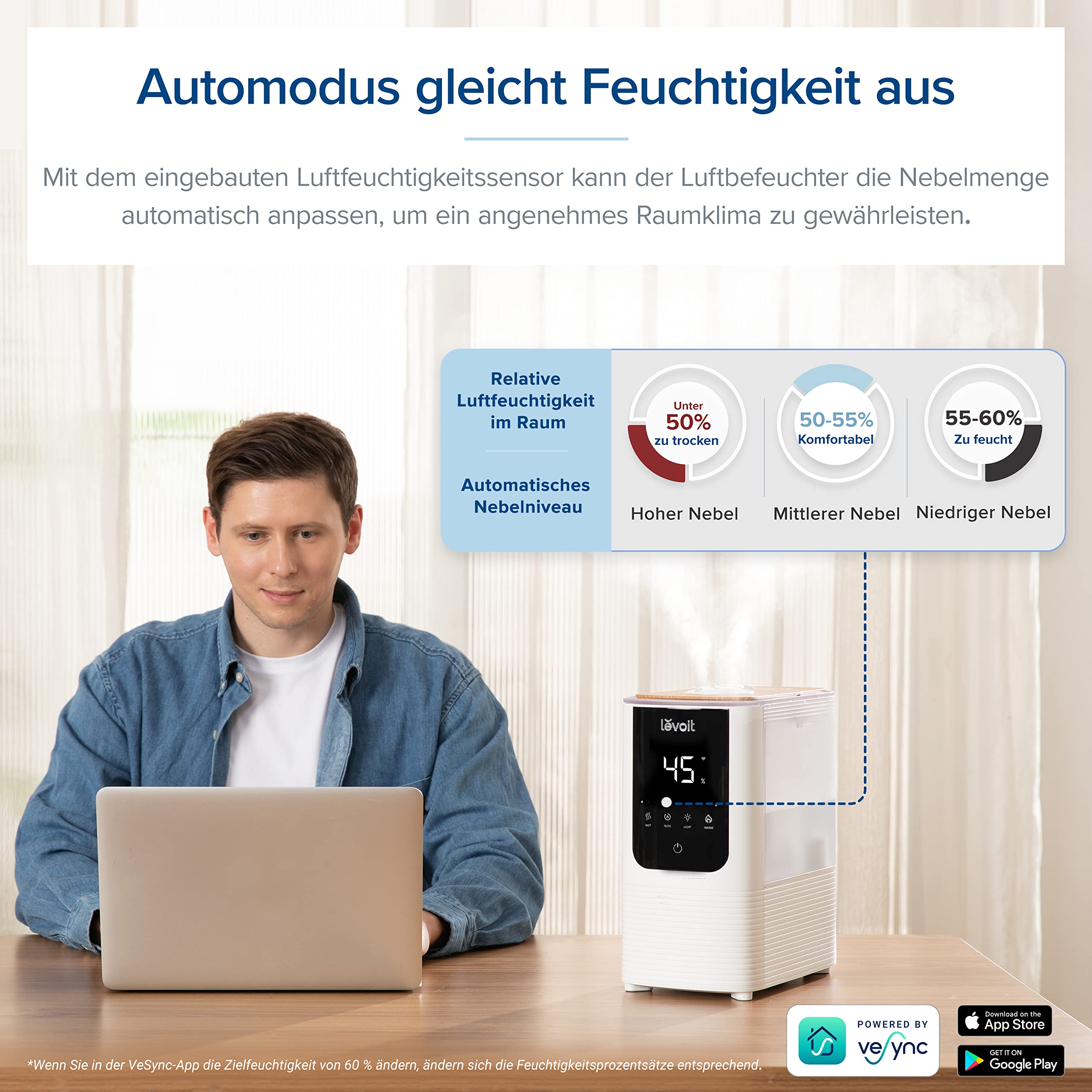 Levoit 6L Smart Luftbefeuchter Warm- & Kaltnebel mit App