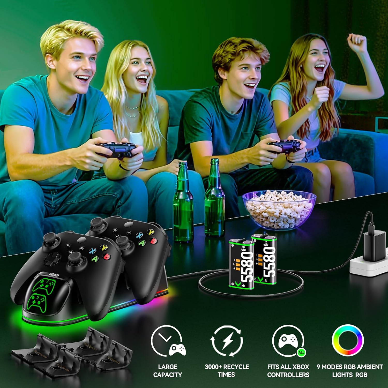 OIVO Xbox Controller Ladestation mit 2× 5580mWh Akkus One/Series X|S