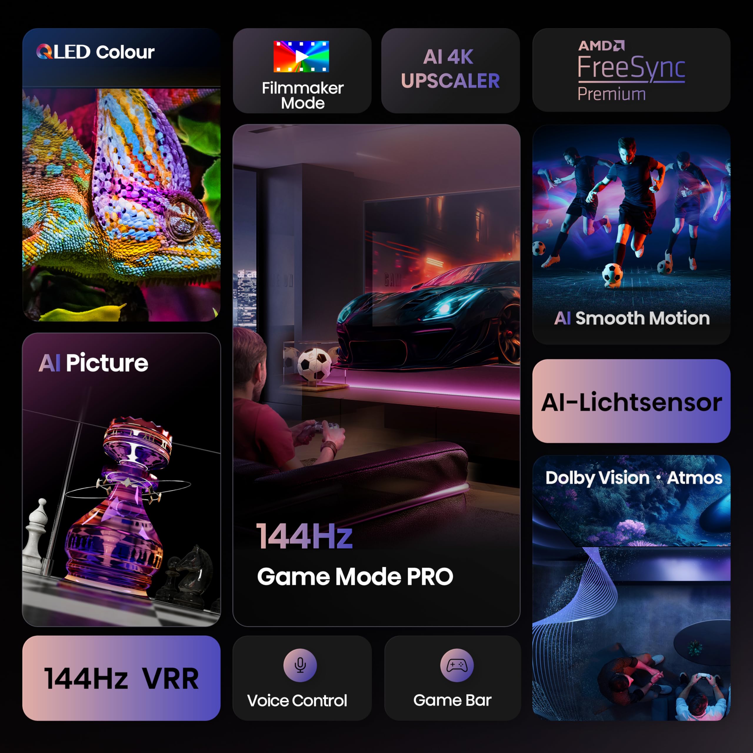 Hisense 55E7Q PRO 55 Zoll 4K QLED TV, 144Hz Game Mode Pro, Dolby Vision IQ