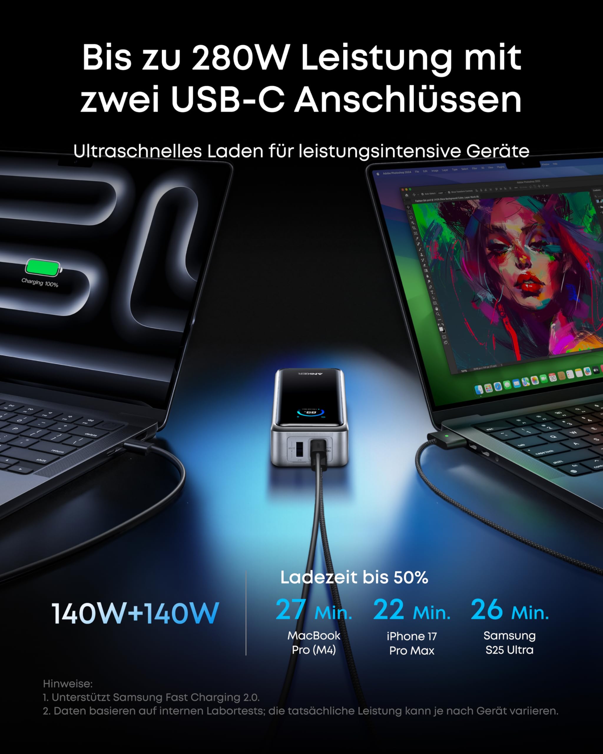 Anker Prime Powerbank 26.250 mAh, 300W, 3 Ports, USB-C & App