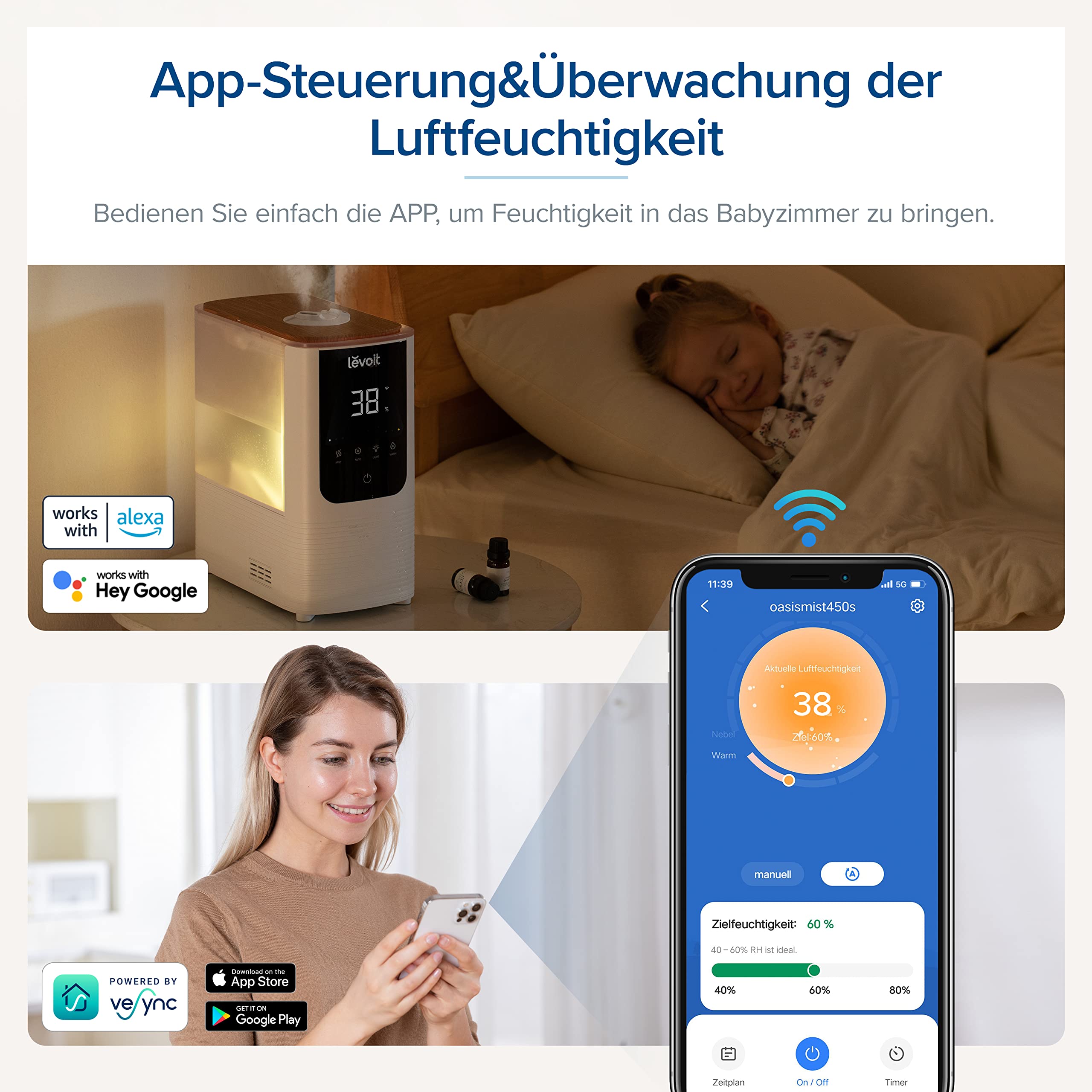 Levoit 6L Smart Luftbefeuchter Warm- & Kaltnebel mit App