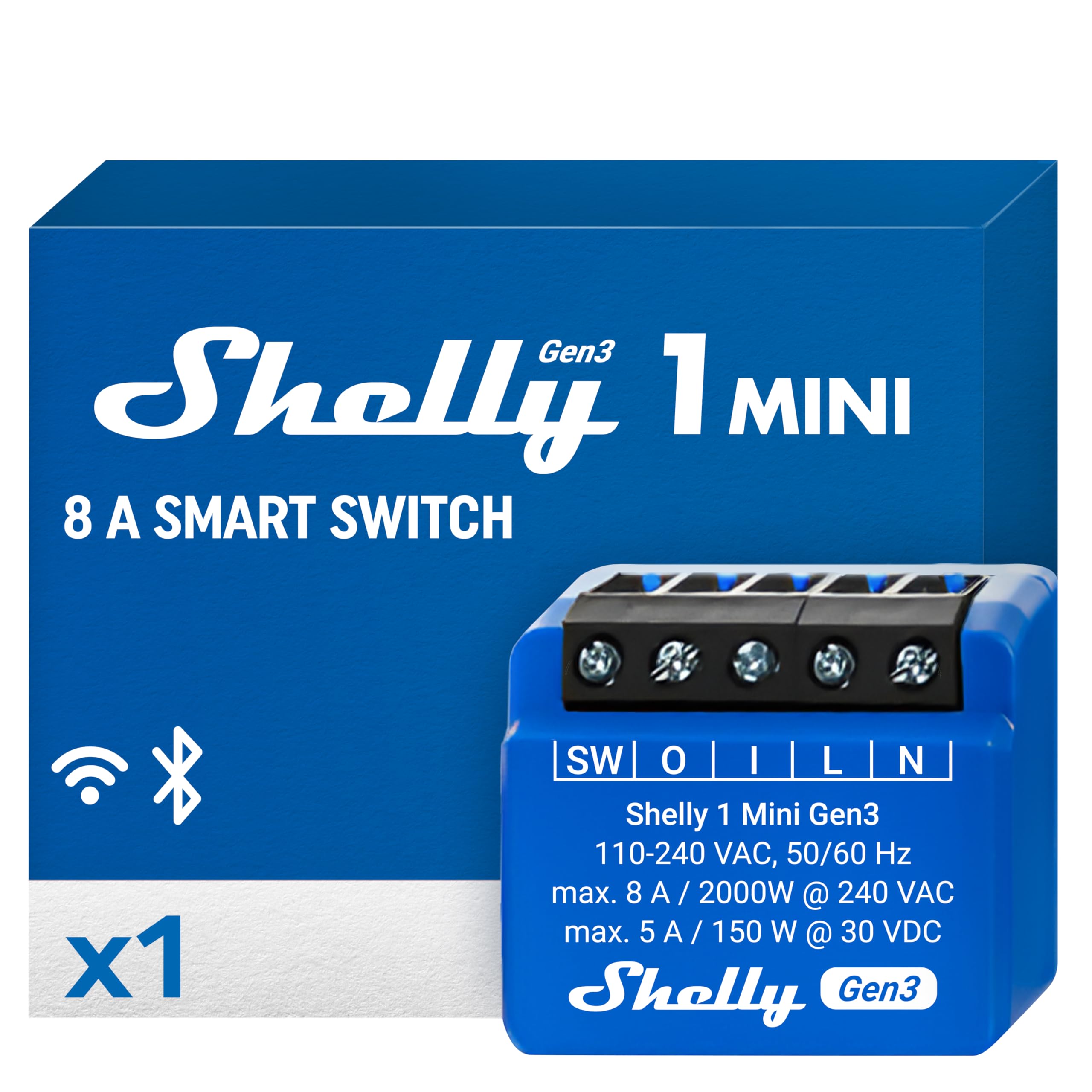 Shelly 1 Mini Gen3 WLAN Relais, 1 Kanal 8A, potenzialfrei