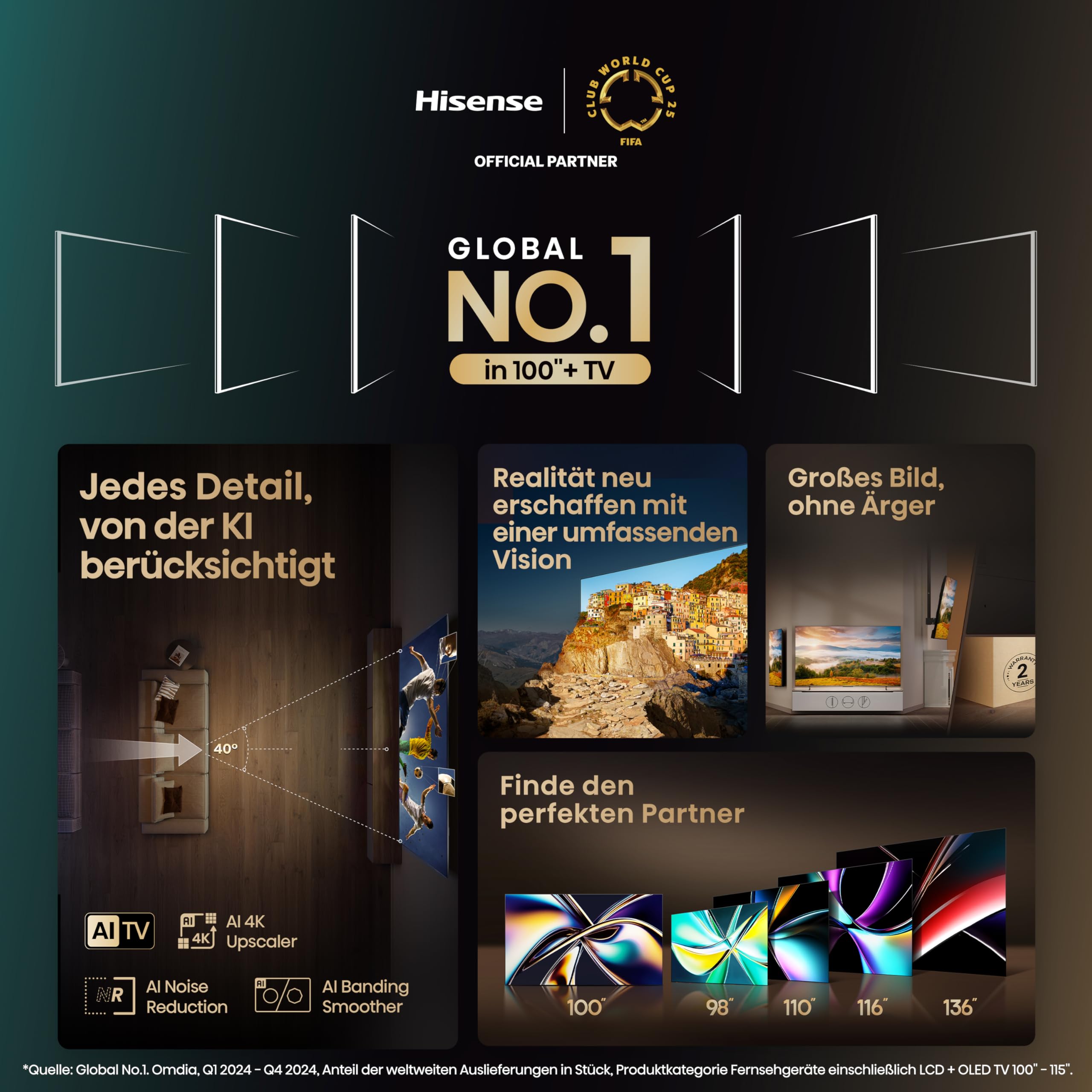 Hisense 55E7Q PRO 55 Zoll 4K QLED TV, 144Hz Game Mode Pro, Dolby Vision IQ