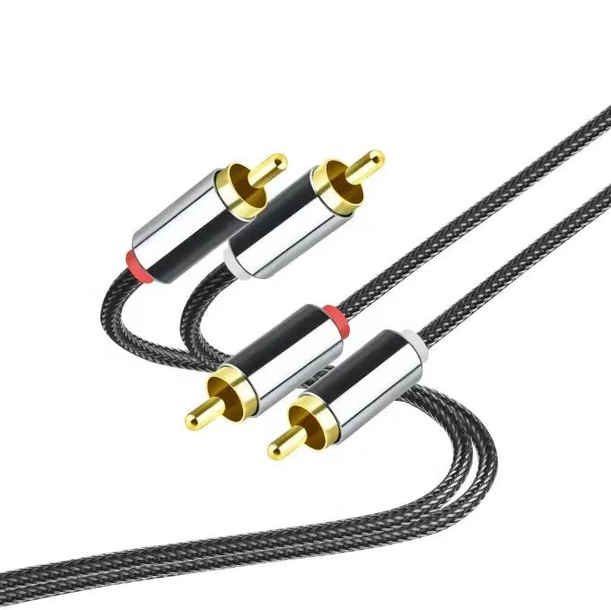 Premium Cinch Kabel Audio AUX 2 Stecker RCA Stereo HiFi Vergoldet Nylon oder TPE