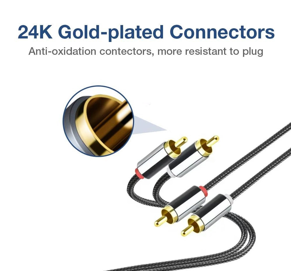 Premium Cinch Kabel Audio AUX 2 Stecker RCA Stereo HiFi Vergoldet Nylon oder TPE