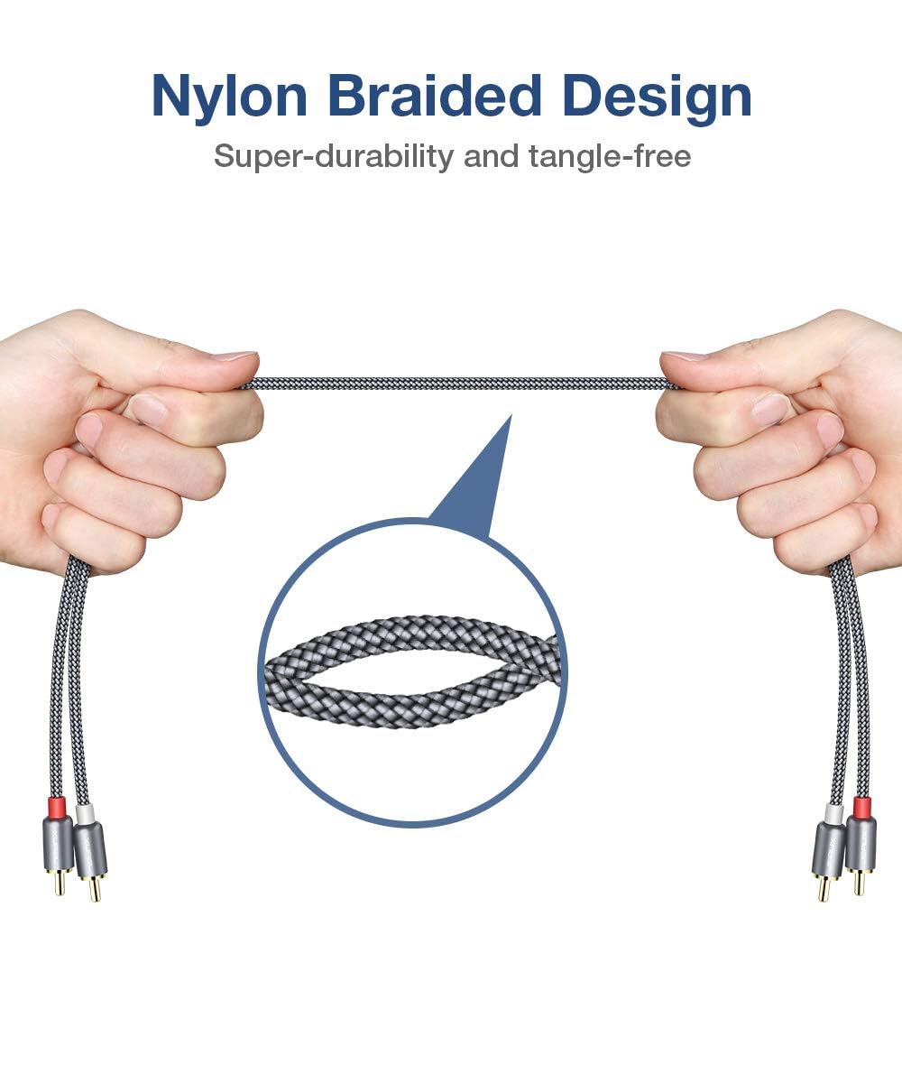 Premium Cinch Kabel Audio AUX 2 Stecker RCA Stereo HiFi Vergoldet Nylon oder TPE