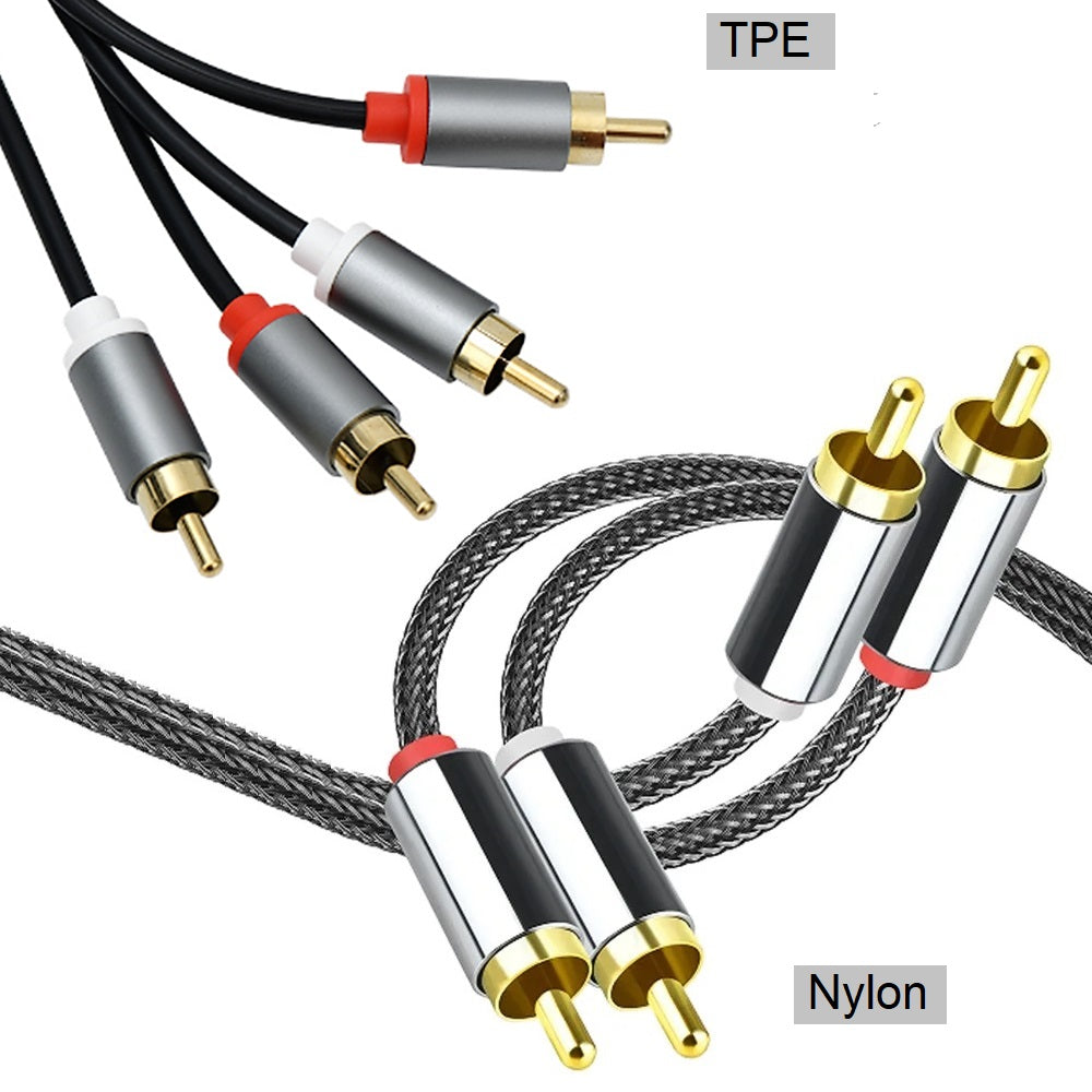 Premium Cinch Kabel Audio AUX 2 Stecker RCA Stereo HiFi Vergoldet Nylon oder TPE