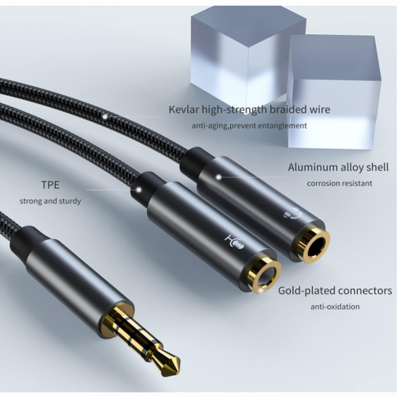 Audio Splitter Kabel Adapter 1/2 Headset 3.5mm Klinke Stecker 2 Buchse Mikrofon