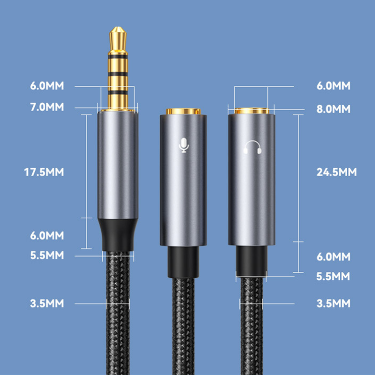 Audio Splitter Kabel Adapter 1/2 Headset 3.5mm Klinke Stecker 2 Buchse Mikrofon