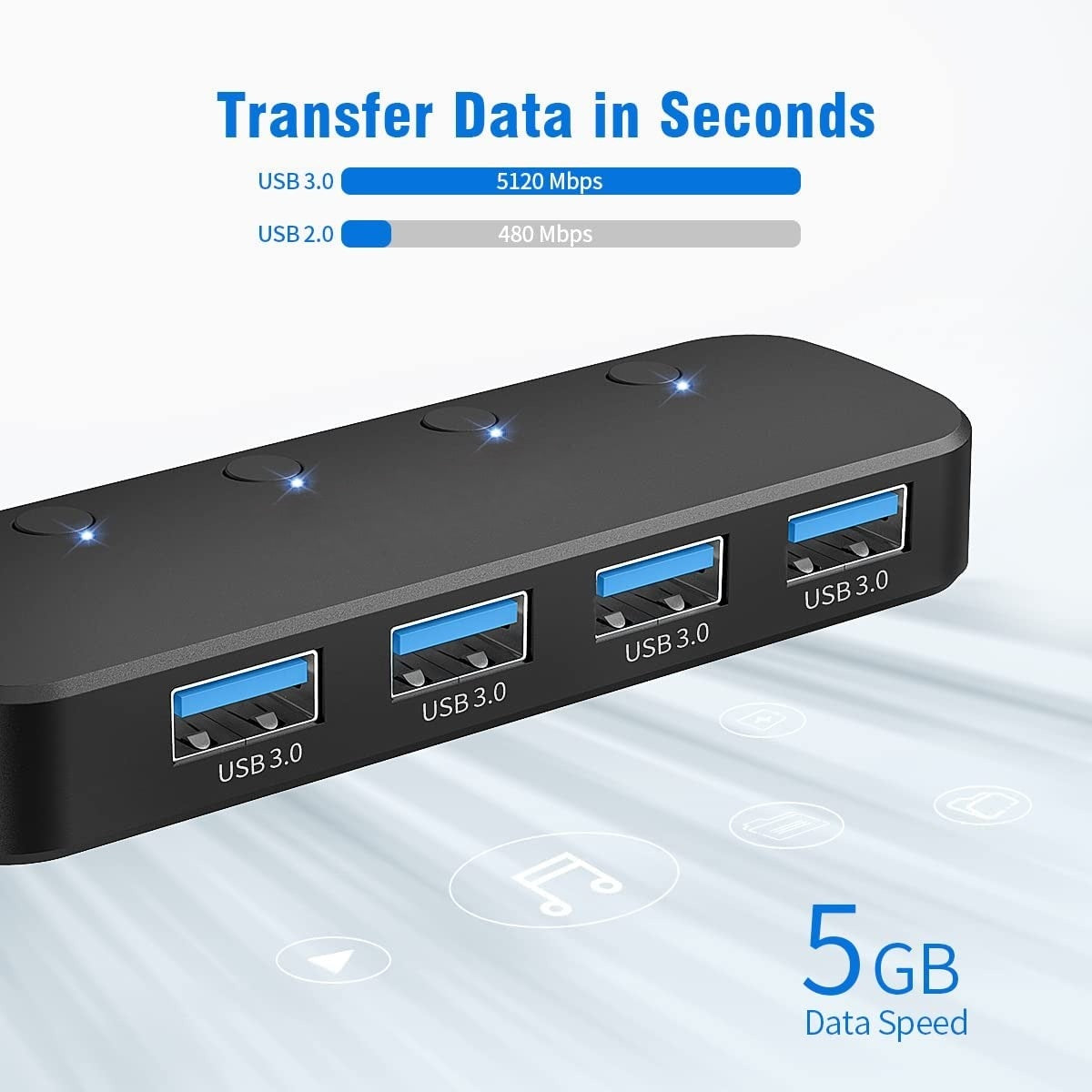 4-Port USB Hub Datenhub Verteiler Docking USB 3.0 mit LED & individuellen Tasten