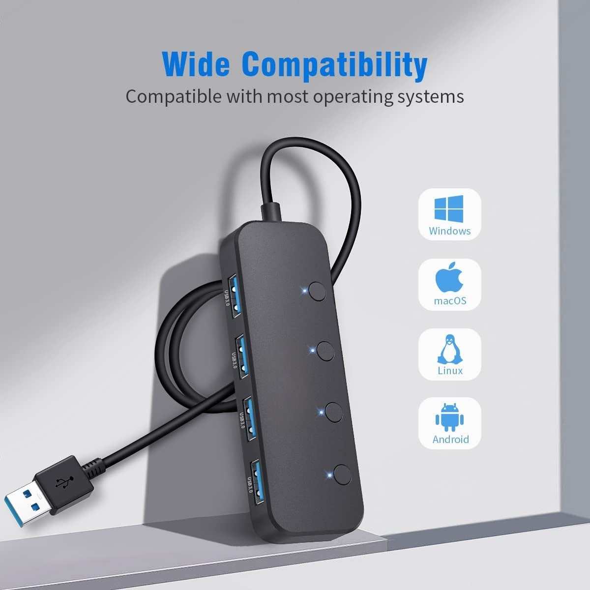 4-Port USB Hub Datenhub Verteiler Docking USB 3.0 mit LED & individuellen Tasten