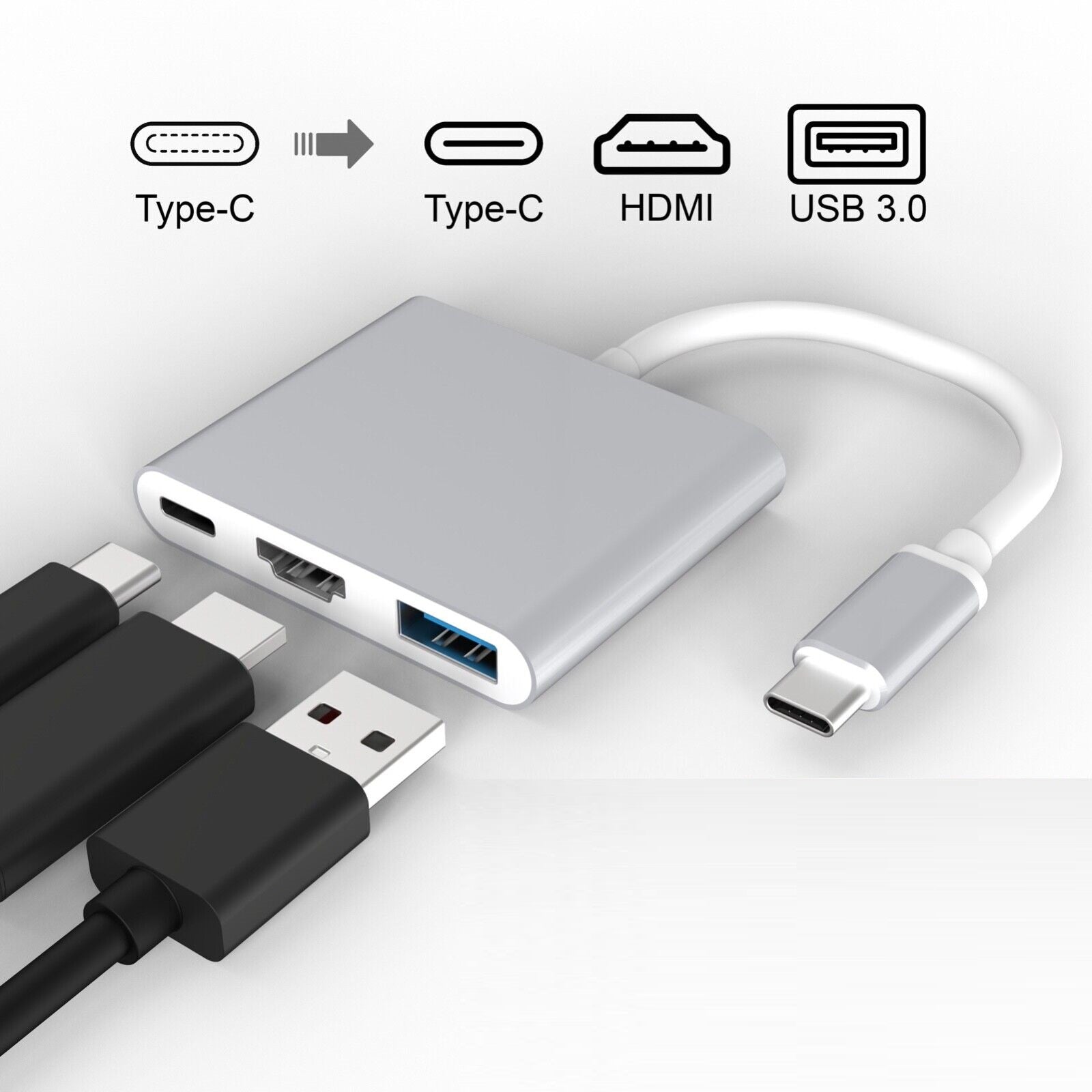 3-Port USB Hub Adapter Verteiler Docking USB-C to HDMI USB-C USB-A 3.0 4K PD