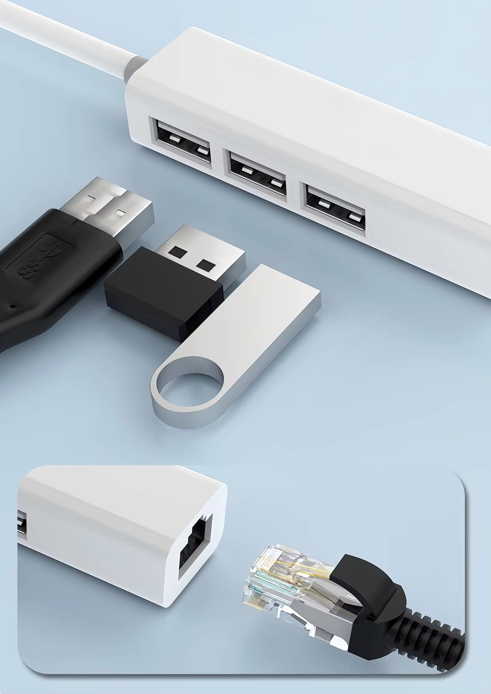 USB C auf 3x USB A und RJ45 Ethernet LAN Adapter Hub Mac USB-C 10/100 Mbps