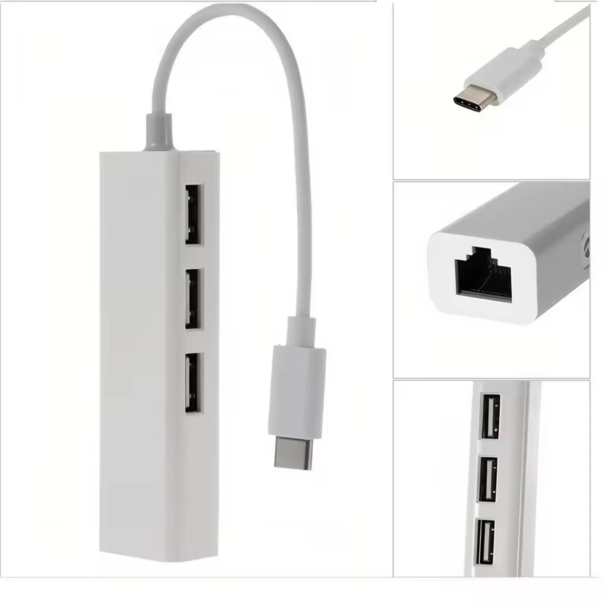 USB C auf 3x USB A und RJ45 Ethernet LAN Adapter Hub Mac USB-C 10/100 Mbps