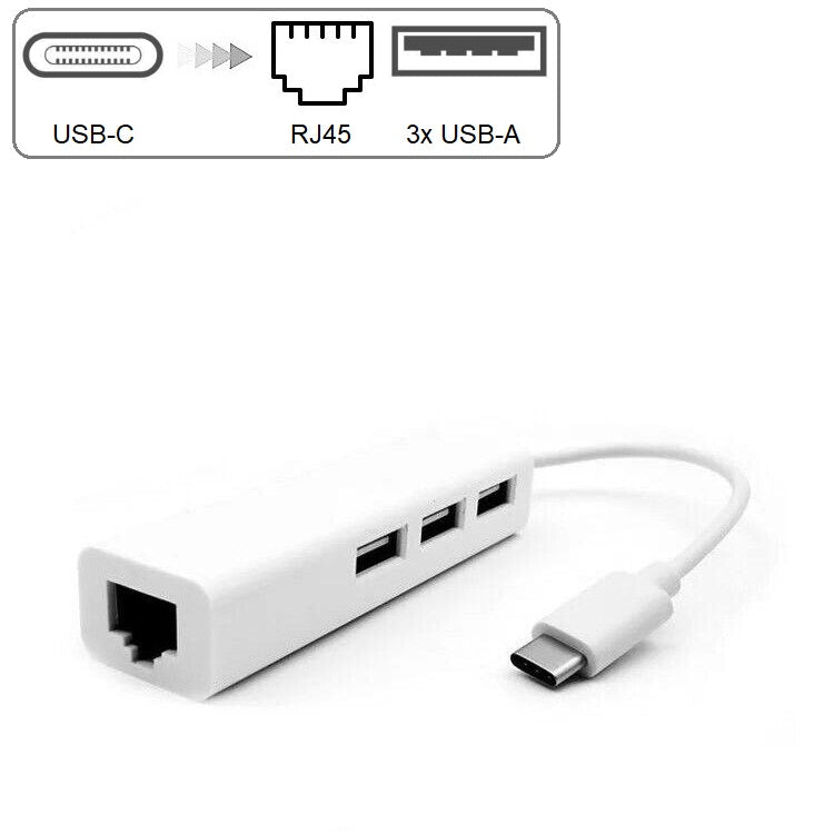 USB C auf 3x USB A und RJ45 Ethernet LAN Adapter Hub Mac USB-C 10/100 Mbps