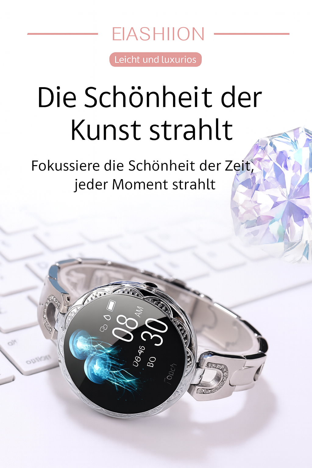 Elegante Damen-Smartwatch im stilvollen Design – ideal für Alltag, Beruf und Freizeit.