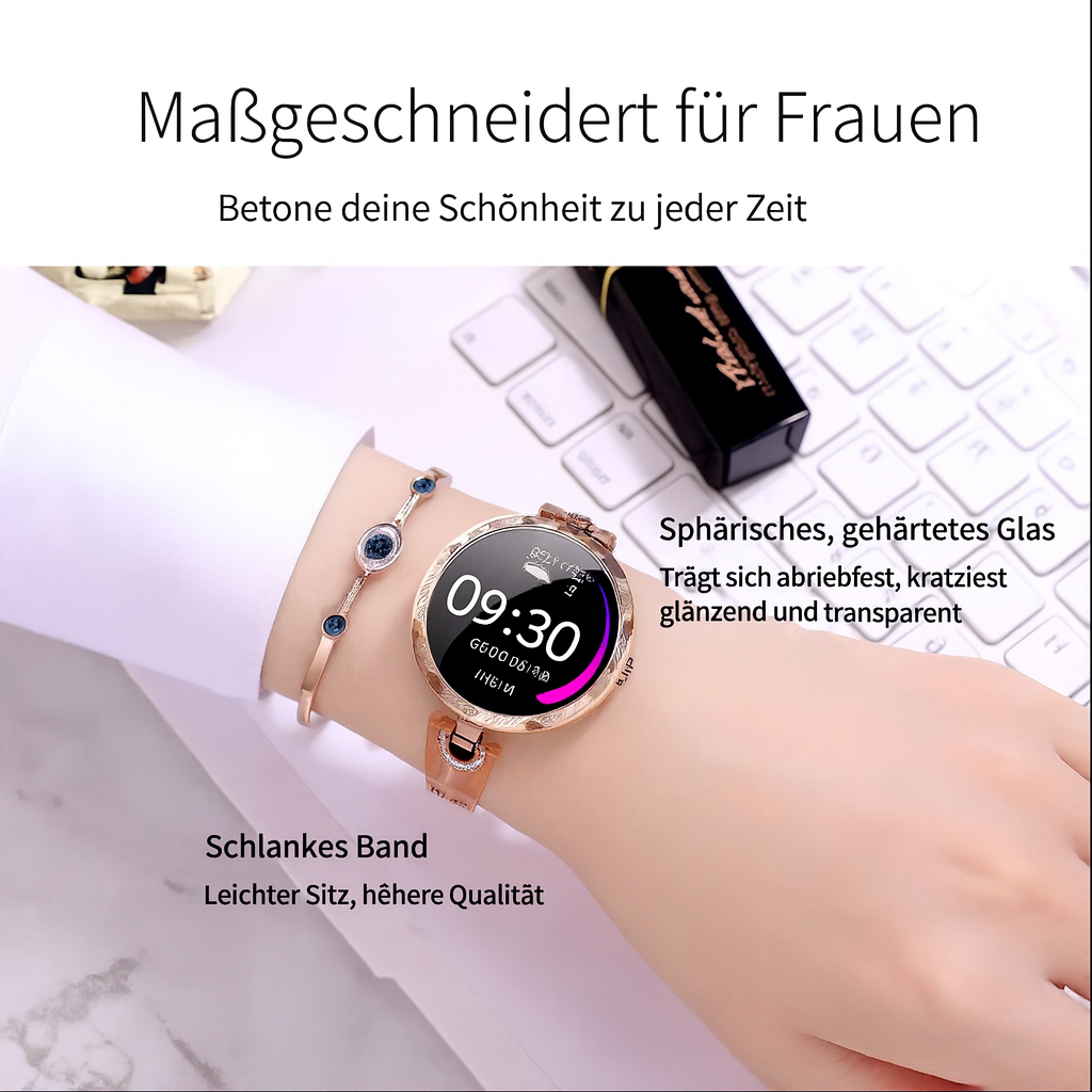 Elegante Damen-Smartwatch im stilvollen Design – ideal für Alltag, Beruf und Freizeit.
