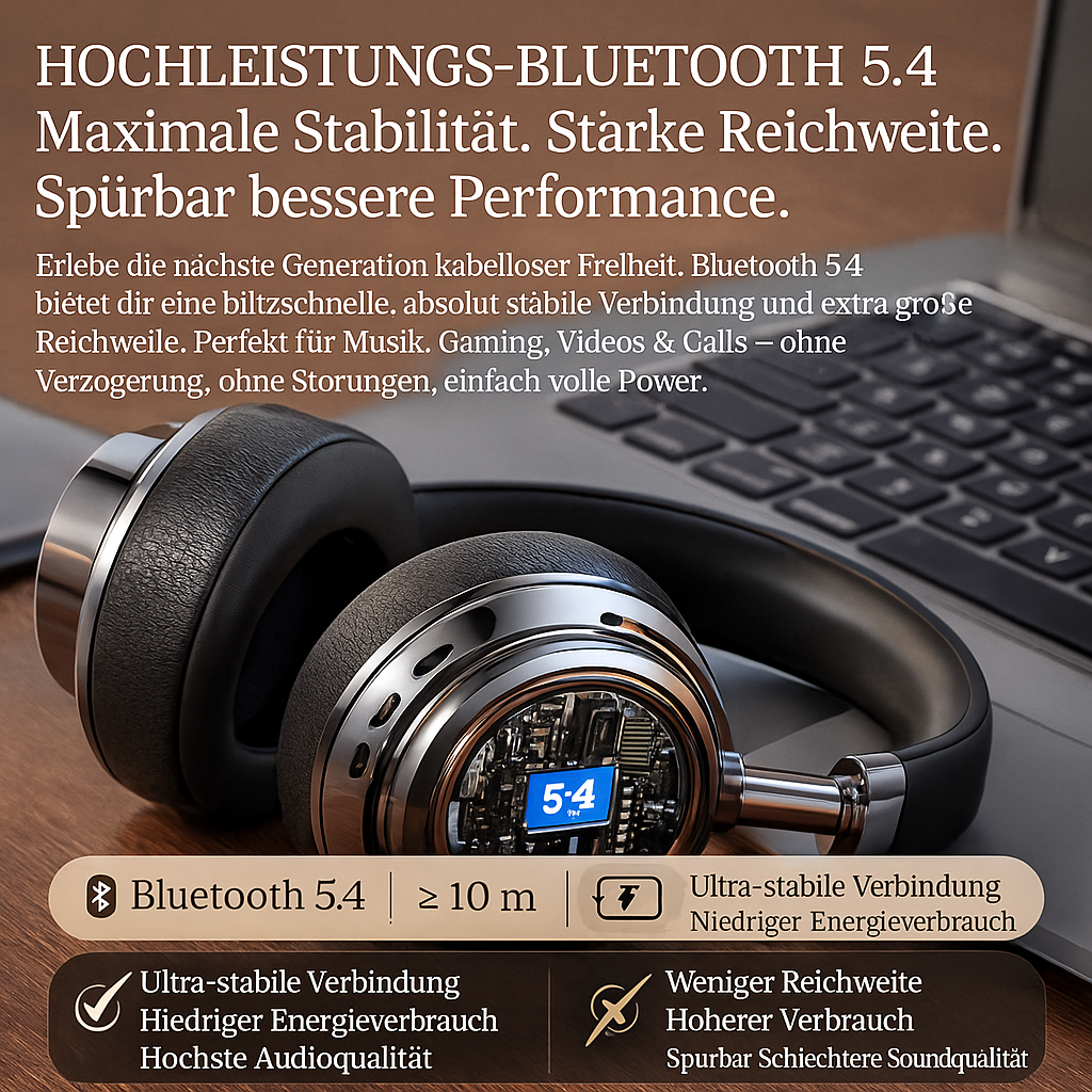 Retro HiFi Bluetooth 5.4 Kopfhörer Over-Ear | 38h Akku | Gaming | AUX | Elexum