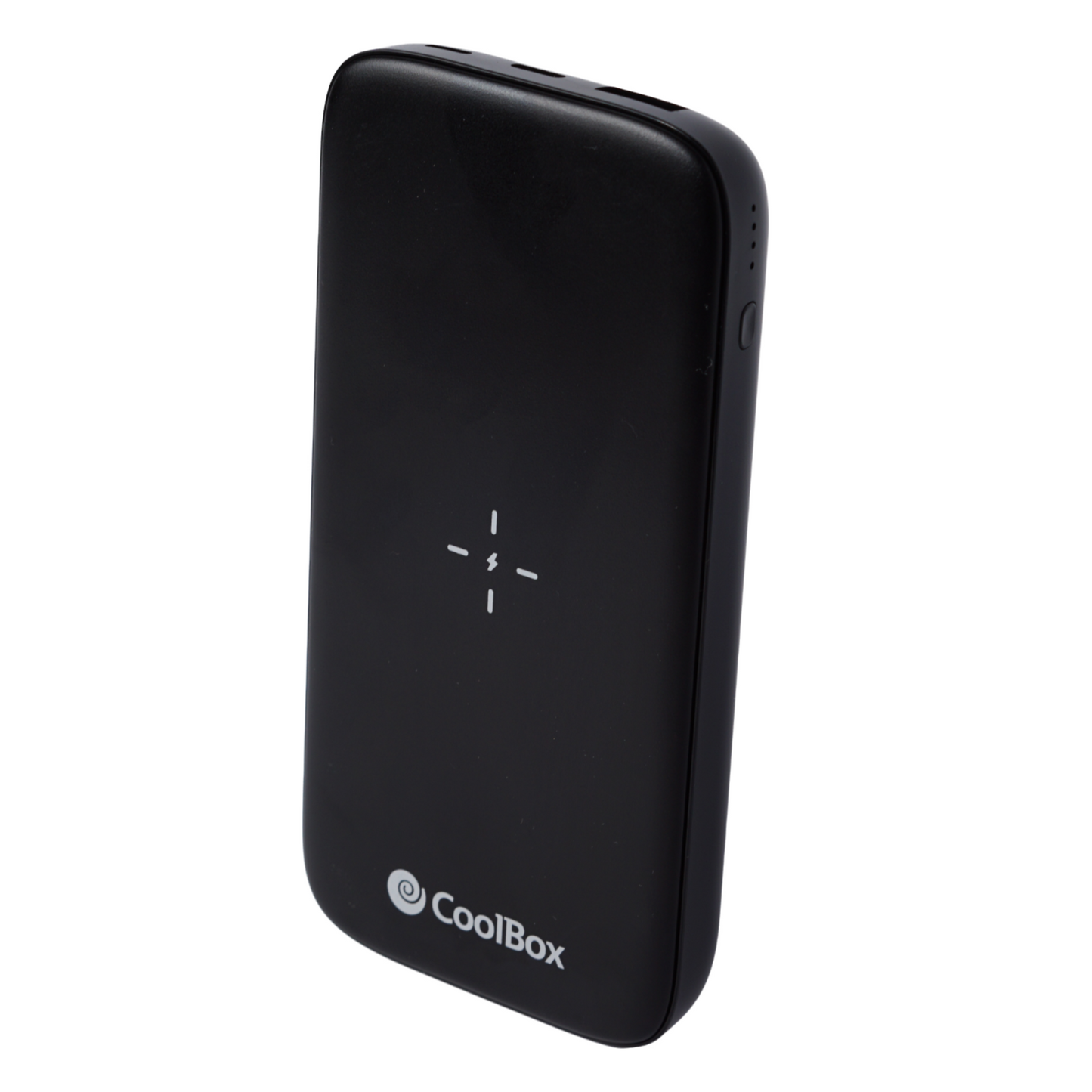 Powerbank 10000mAh Vorderseite mit Qi-Ladefläche und LED-Anzeige Schwarz