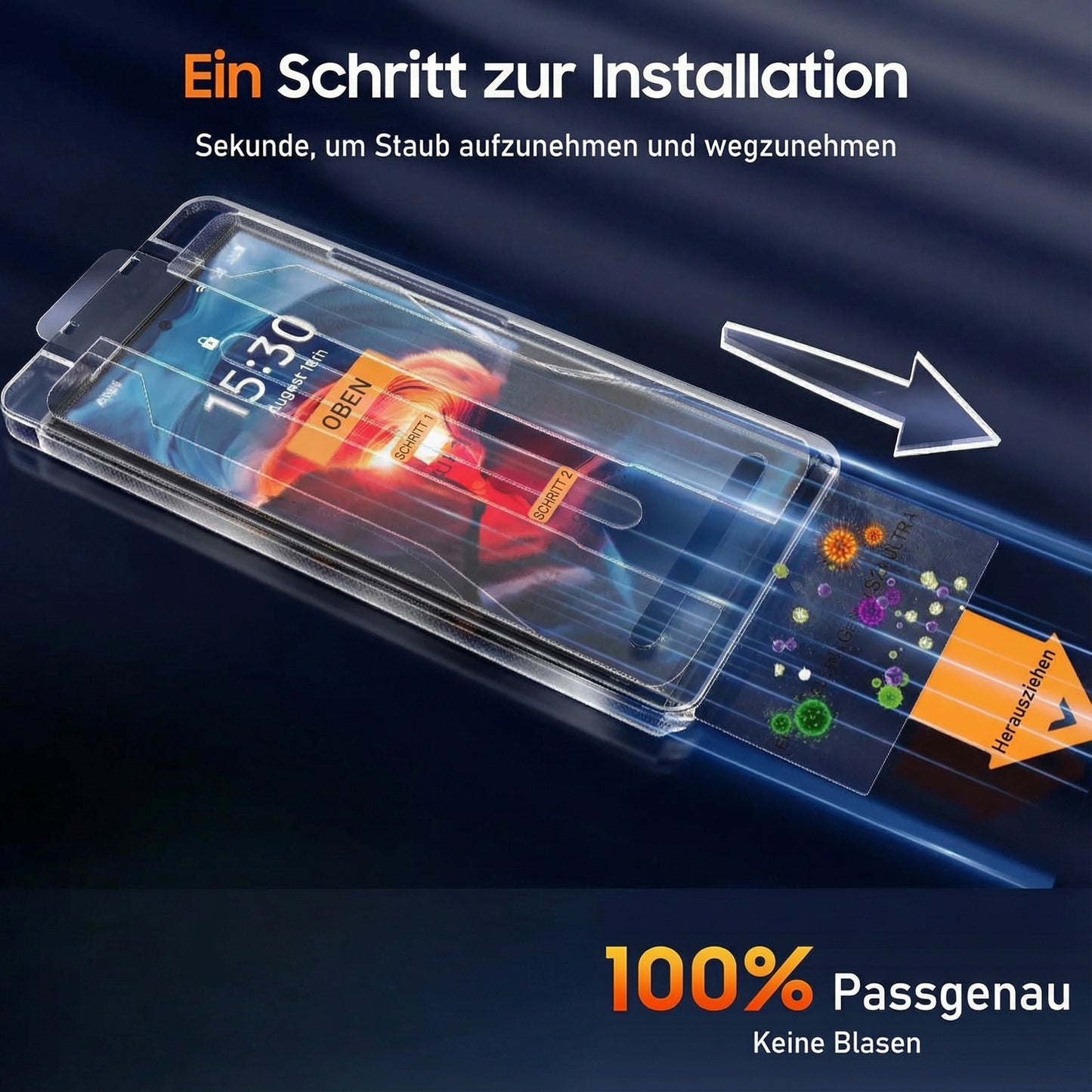 Schutzglas 9H für Samsung Galaxy A55 A35 A54 A14 mit Auto-Staubentfernung