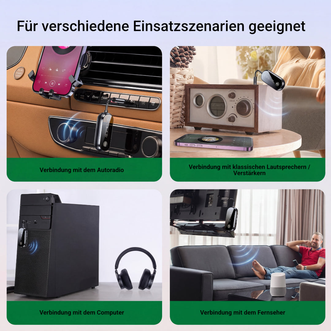 Bluetooth 5.3 Audio Adapter 2-in-1 Sender Empfänger TV PC Flugzeug AUX