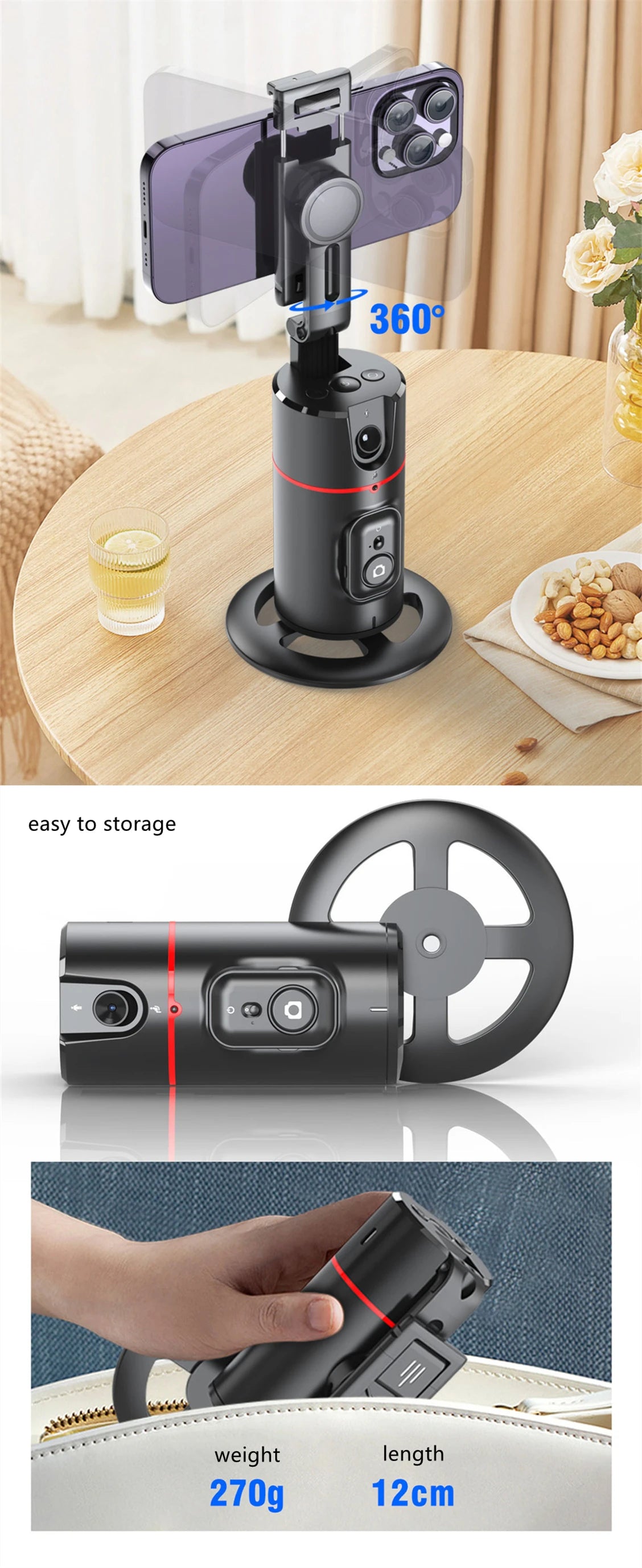 Face-Tracking Stativ 360° – Gestensteuerung & Remote | BT 5.1