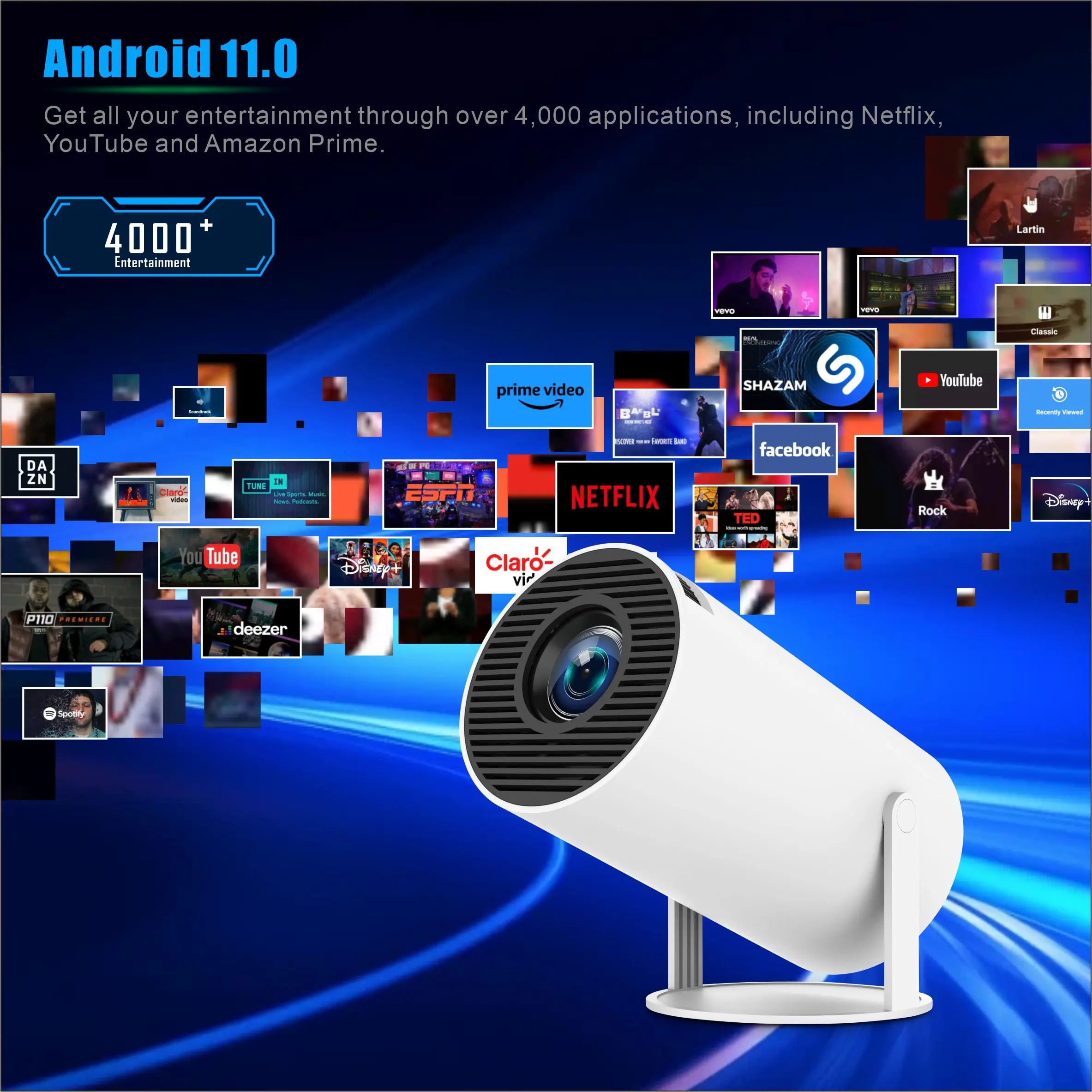 ELEX-ANDROID-BEAM-ONE Android 11 Beamer – 4K-kompatibler WLAN Mini-Projektor