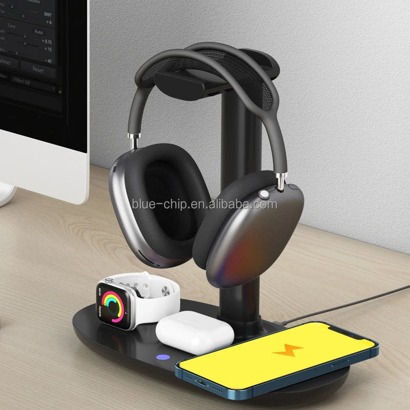 4in1 Wireless Charger 15W Ladestation faltbar USB-C für Handy/Uhr/Kopfhörer