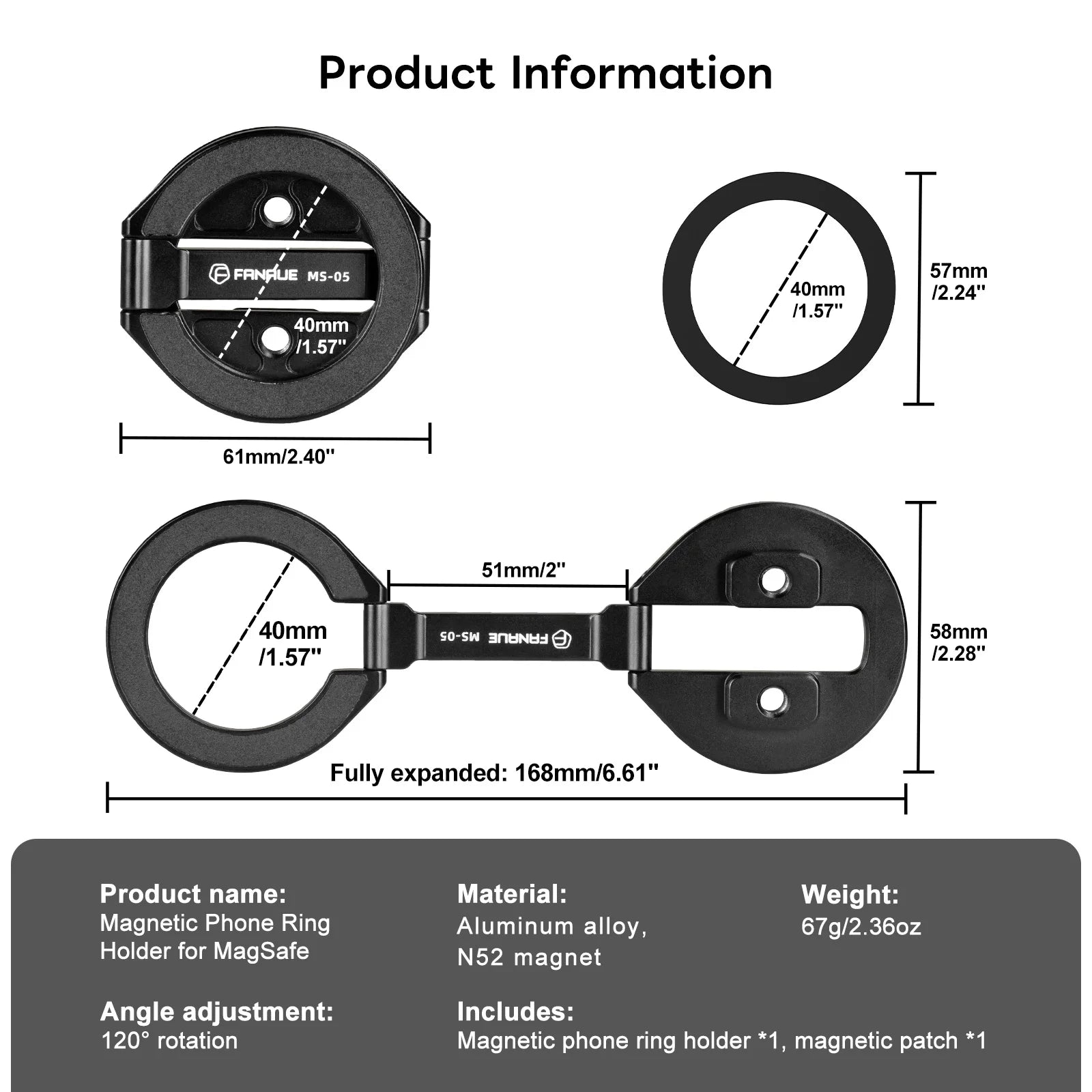 FANAUE MS-05 Magnetischer Handyhalter, doppelseitig, Aluminium