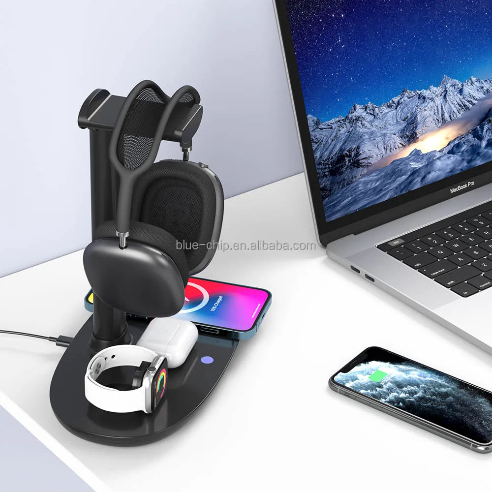 4in1 Wireless Charger 15W Ladestation faltbar USB-C für Handy/Uhr/Kopfhörer