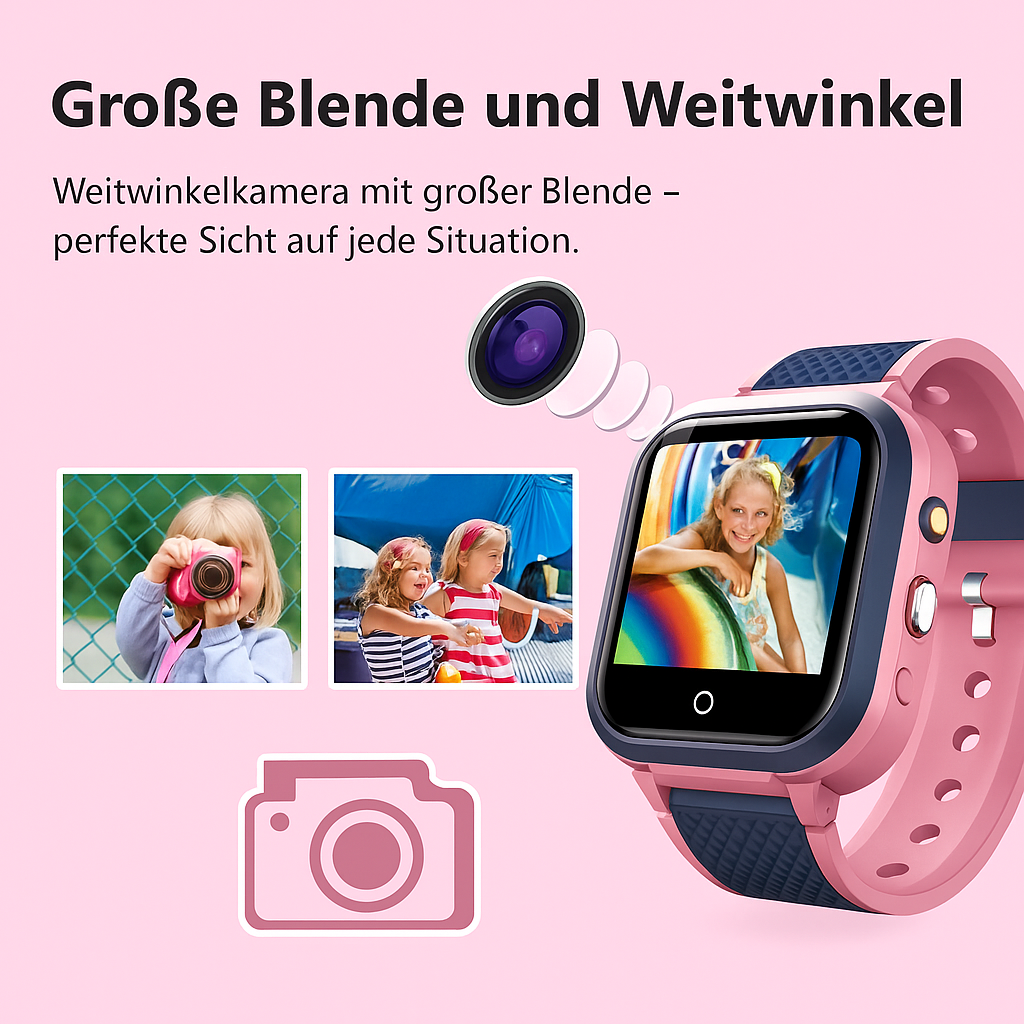4G Kids Smartwatch GPS WIFI Video Call IP67 – SOS Uhr für Kinder mit Kamera, Tracker, Standort & Telefon – Blau/Rosa