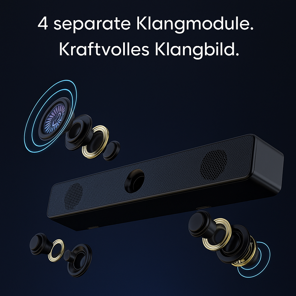 Bluetooth 4D Surround Soundbar – Heimkino Lautsprecher – PC/TV Sound System – Subwoofer – Starker Bass – Wired & Wireless
