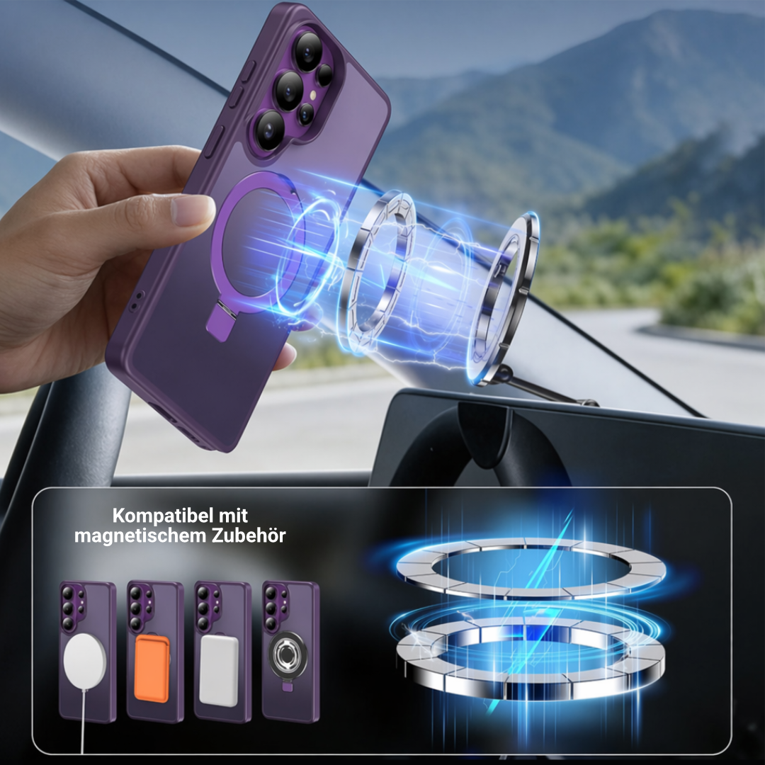 Magnetische Hülle mit Ringständer für Samsung Galaxy – Matt, Stoßfest