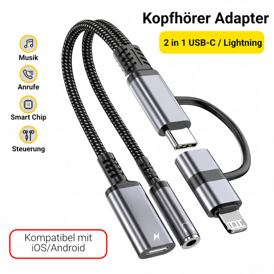 USB-C auf 3,5mm Klinke Adapter mit Ladefunktion