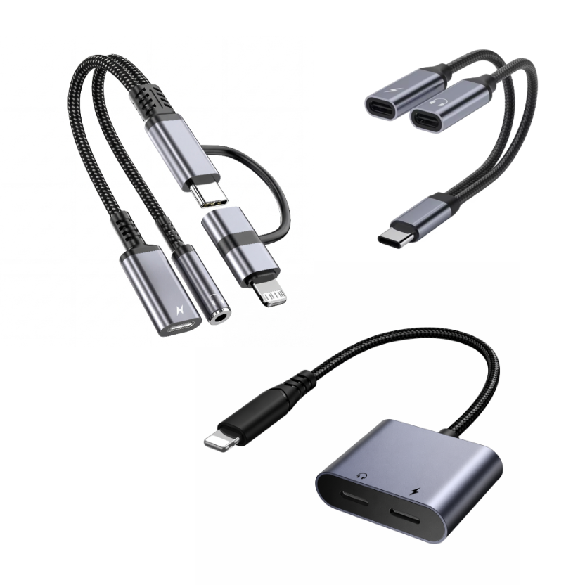 2-in-1 Audio-Adapter mit Ladefunktion – USB-C / Lightning / Klinke