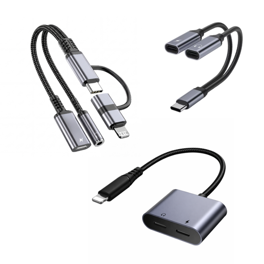 2-in-1 Audio-Adapter mit Ladefunktion – USB-C / Lightning / Klinke