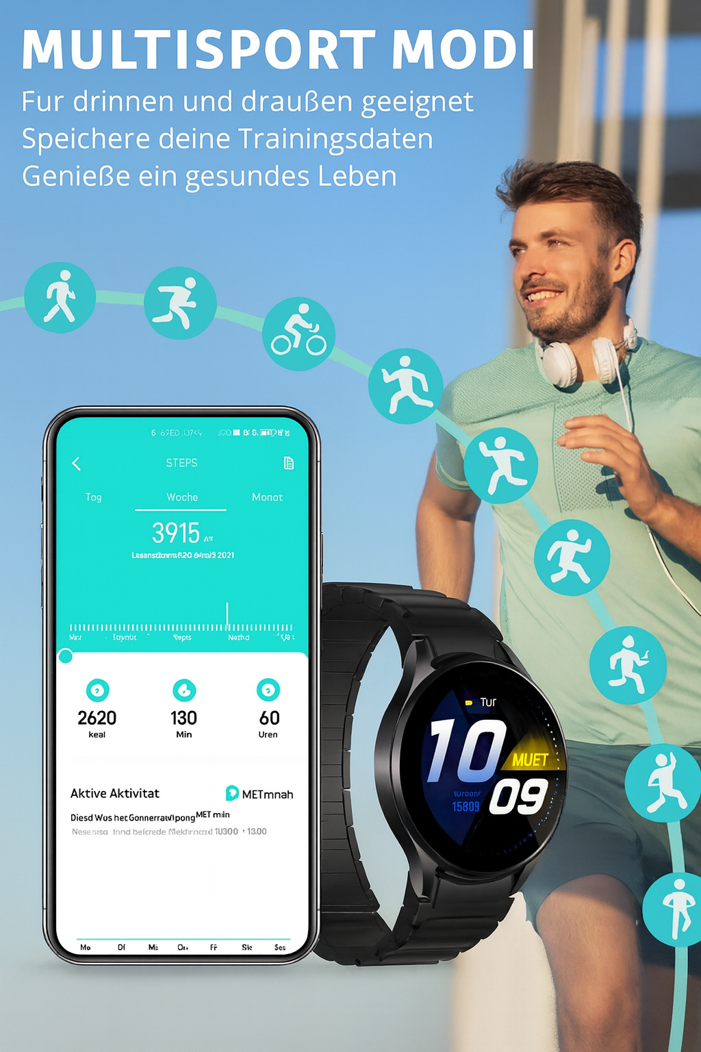 Ultra Smartwatch AMOLED 1.43 Zoll Always-On AI GPT Anruf 100 Sportmodi Gebetszeiten IP68