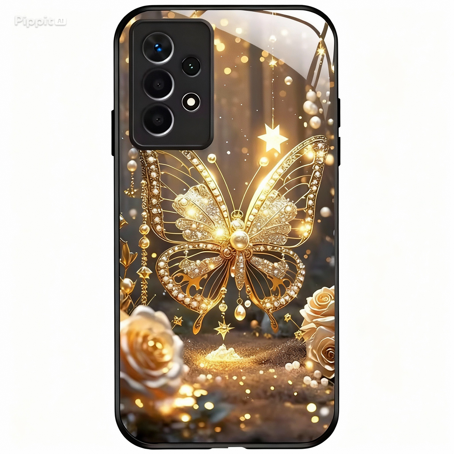 Gold-Schmetterling Glas-Hülle für Samsung Galaxy S25/S24/S23/A56