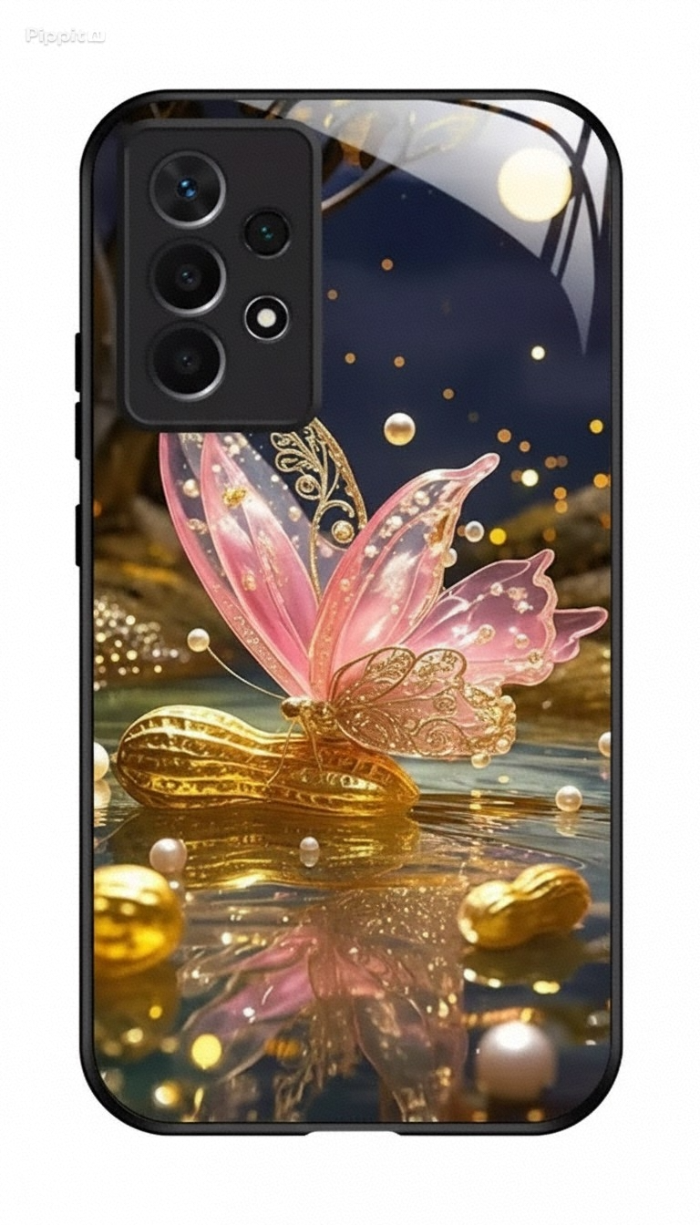 Gold-Schmetterling Glas-Hülle für Samsung Galaxy S25/S24/S23/A56