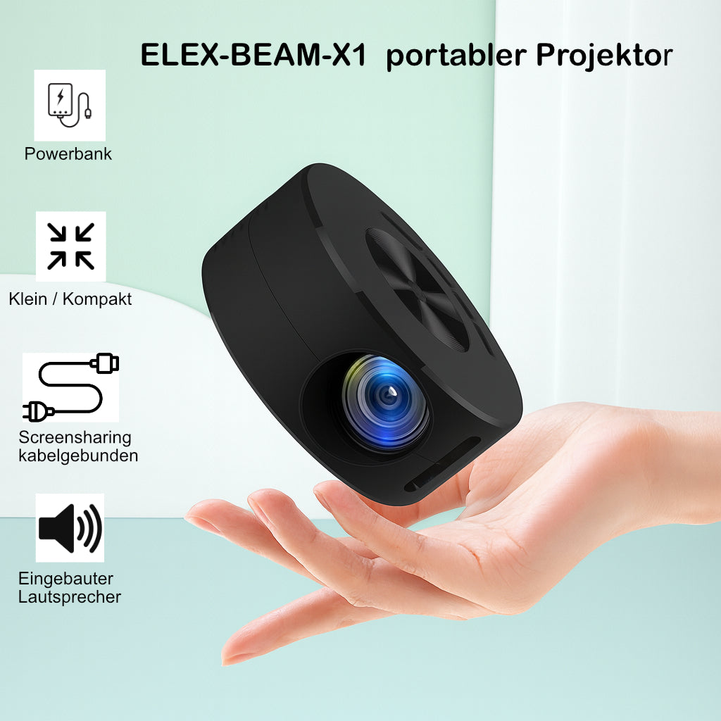 ELEX-BEAM-X1 Mini Beamer – Tragbarer LCD-Projektor, 100" Display