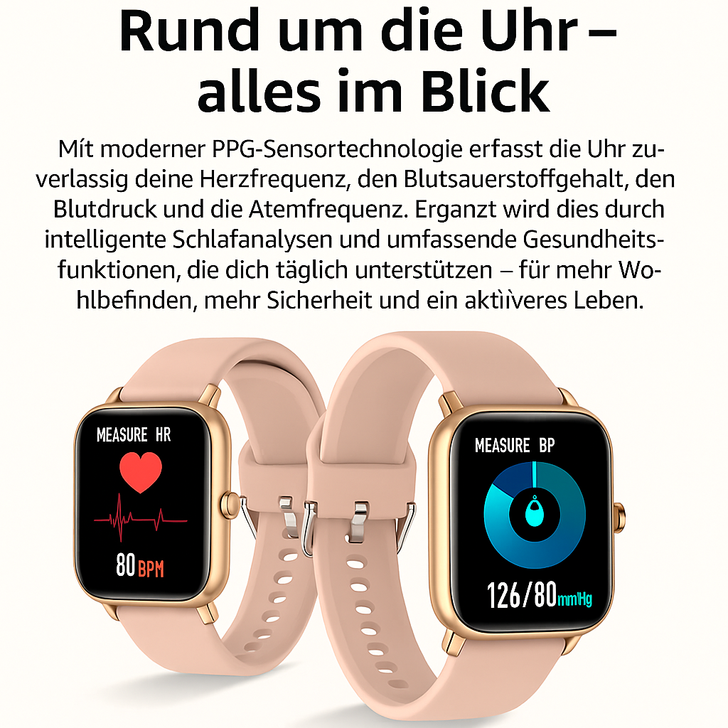 Smartwatch mit Bluetooth-Telefonie, 1,69" Display, Herzfrequenz & SpO₂, IP67