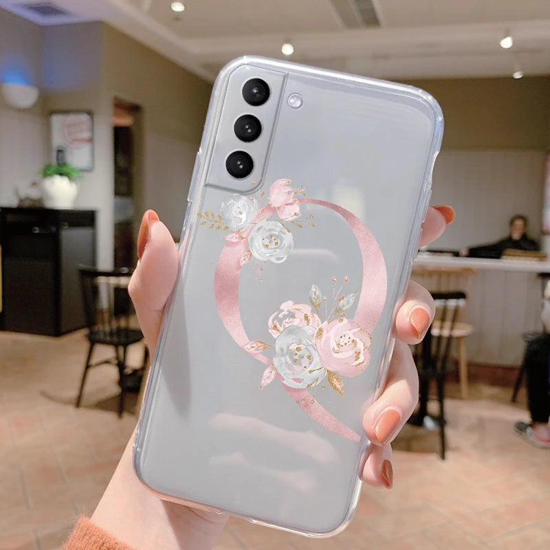 Für Samsung Galaxy Hülle – Initiale Buchstabe mit Blumen, TPU