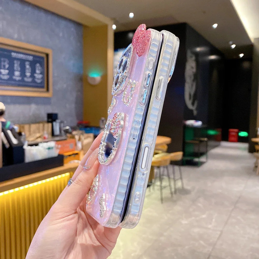 3D Cartoon-Kätzchen Hülle mit Spiegel & Glitzer – Stoßfest, Hart