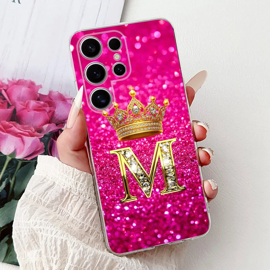 Für Samsung Galaxy S25 Hülle – Buchstaben Krone Glitzer Design · M – Schwarz